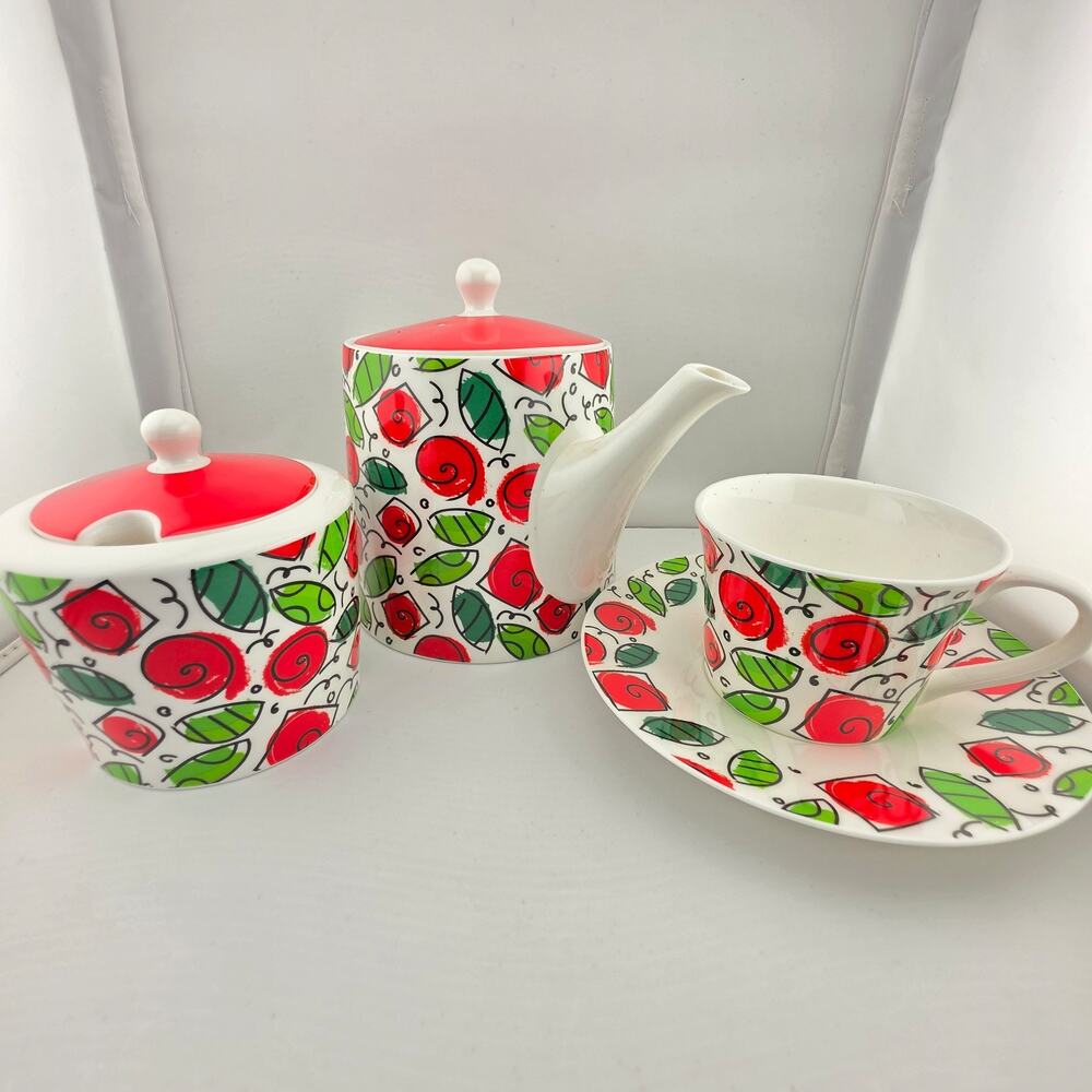 **NIB** Romero Britto "Roses" Fine Bone China Tea Set 3-Piece Bundle Pop Art